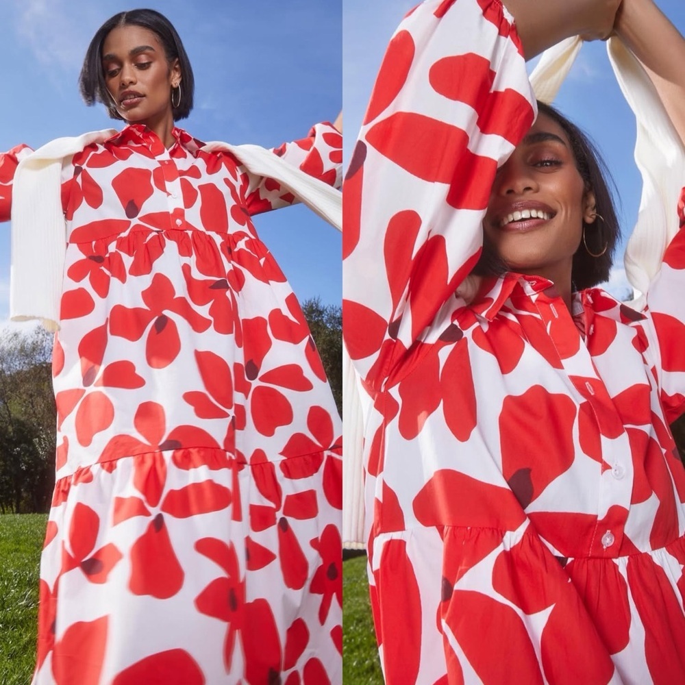 Anthropologie / Maeve The Bettina Tiered Shirt Dress Floral Sundress Sun Dress